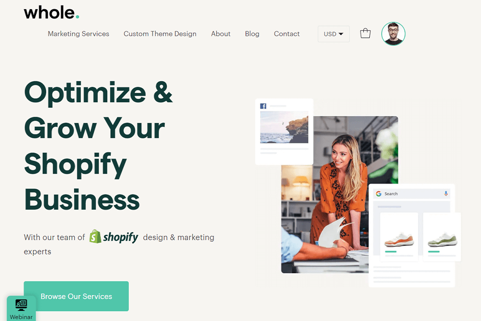 whole design studios shopify development company interface