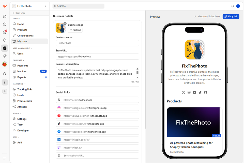 whop ecommerce platform