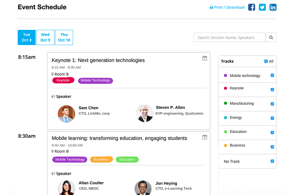 whova event planning tool interface