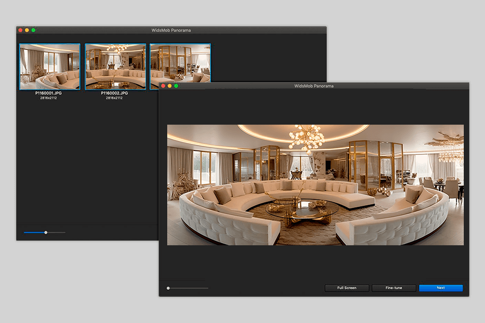 widsmob panorama photo stitching software interface