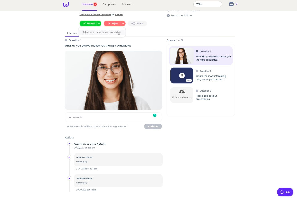willo video interviewing software