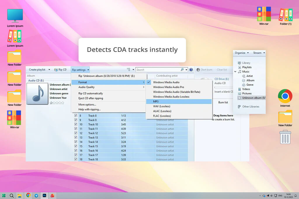 windows media player cda to mp3 converter interface