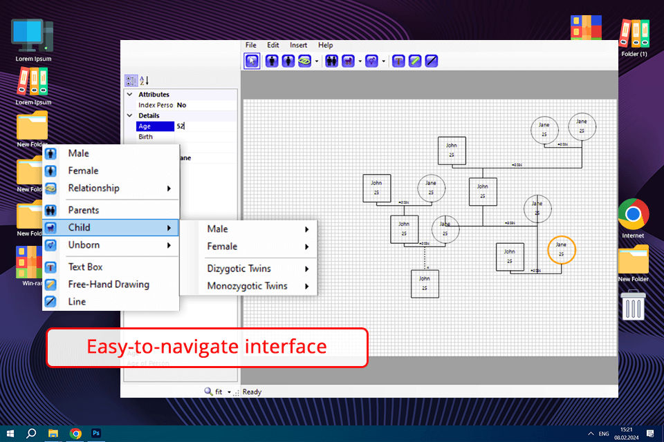 wingeno free genogram maker interface