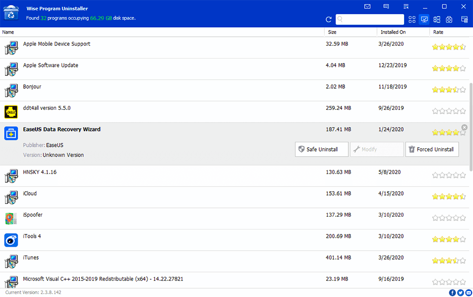 wise program free uninstallers interface