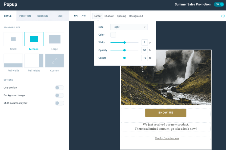 wisepops platform popups design interface