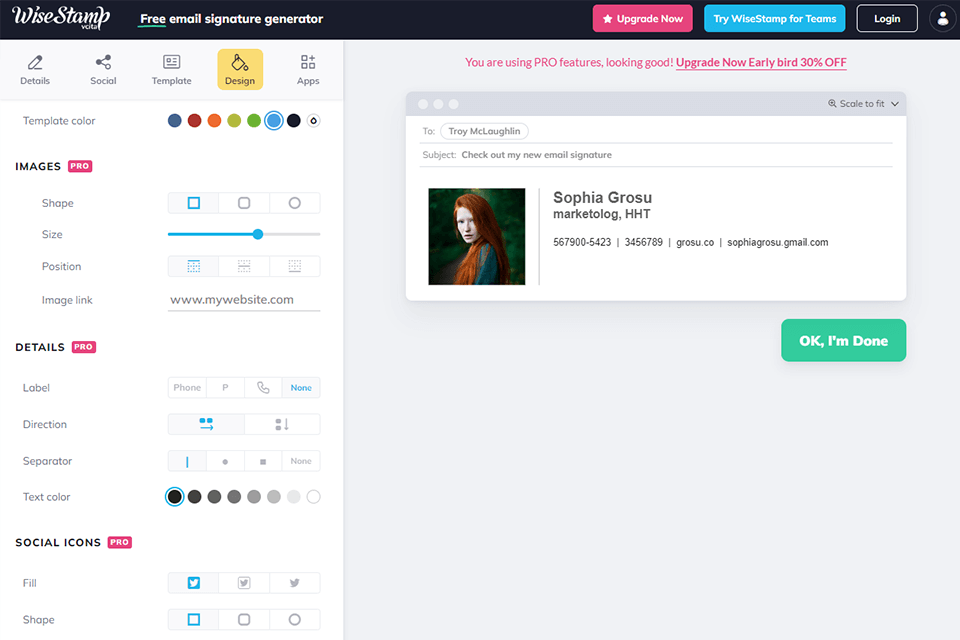 wisestamp email signature generator interface