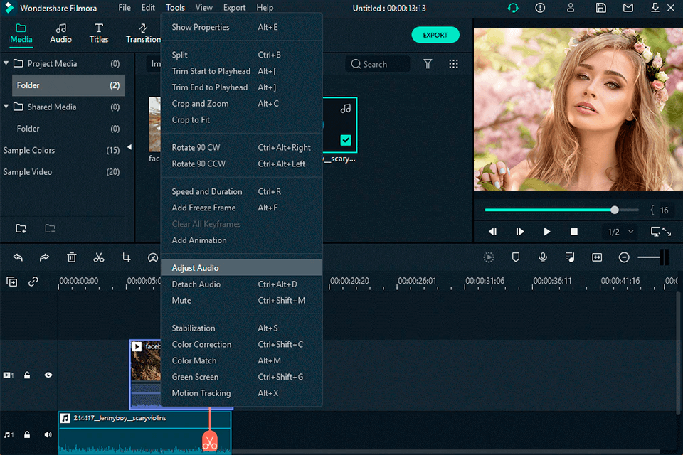 wondershare filmora audio ducking software interface