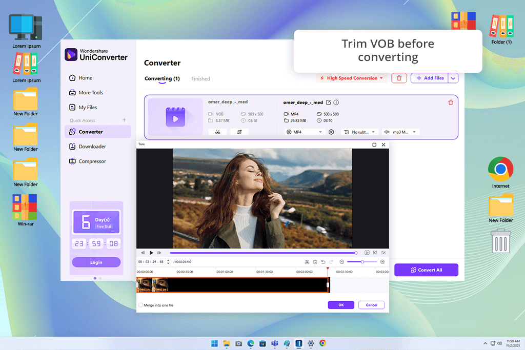 wondershare uniconverter vob to mp4 converter