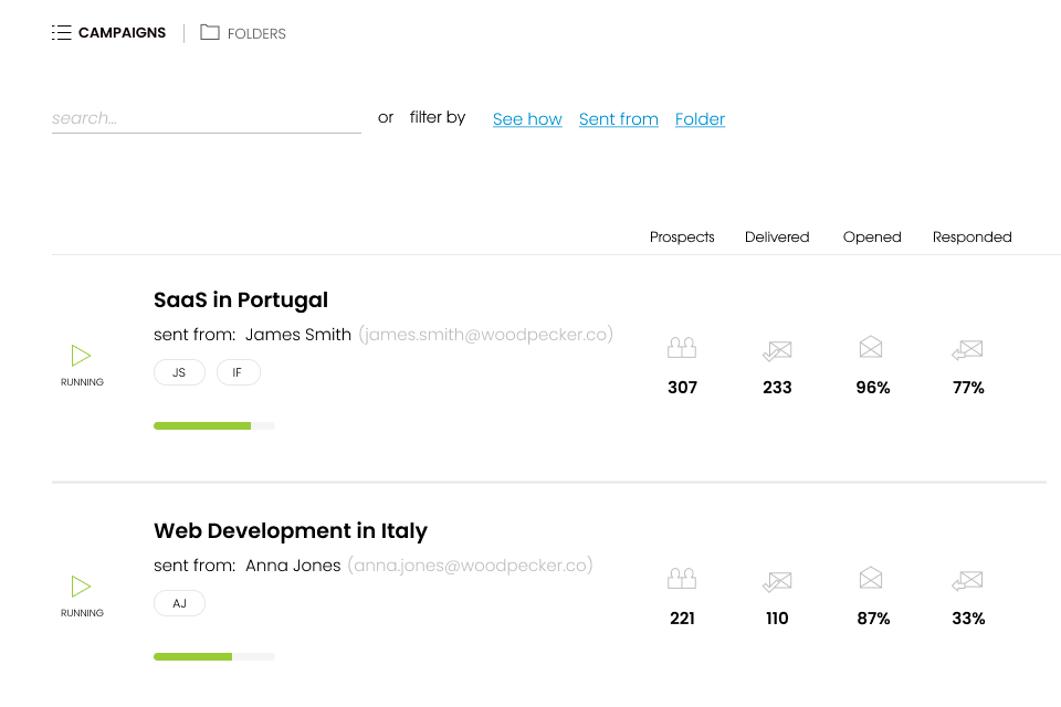 woodpecker cold email software interface