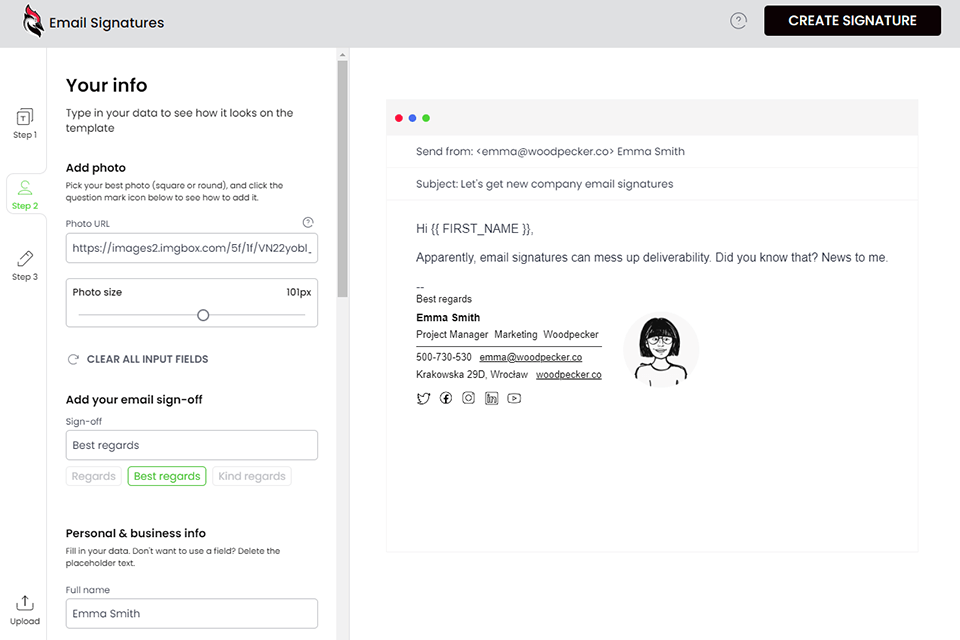 woodpecker email signature generator interface