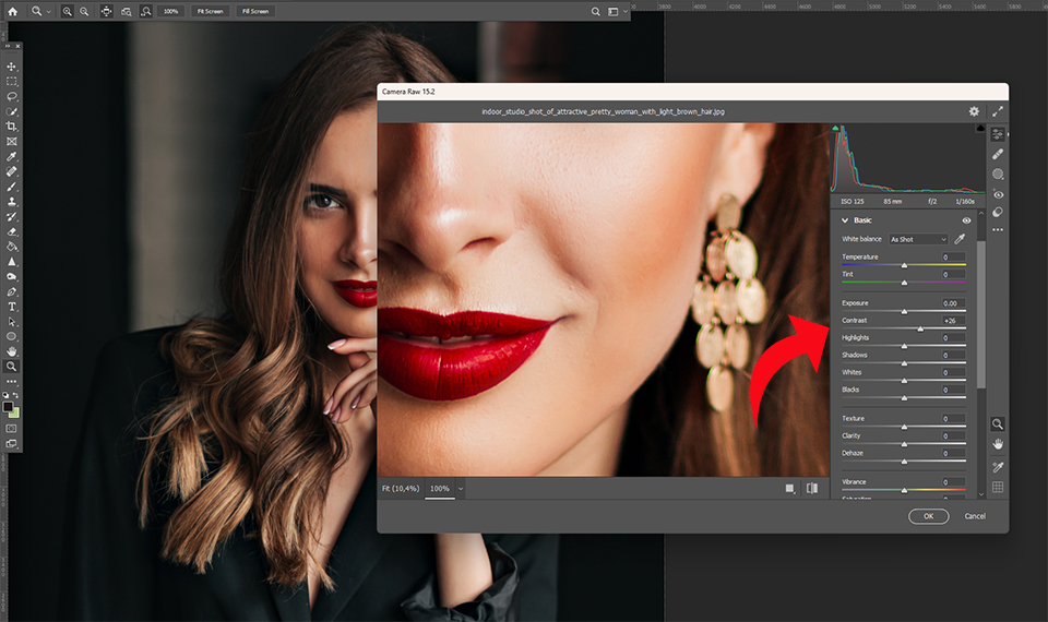 work on contrast while editing portrait in photoshop
