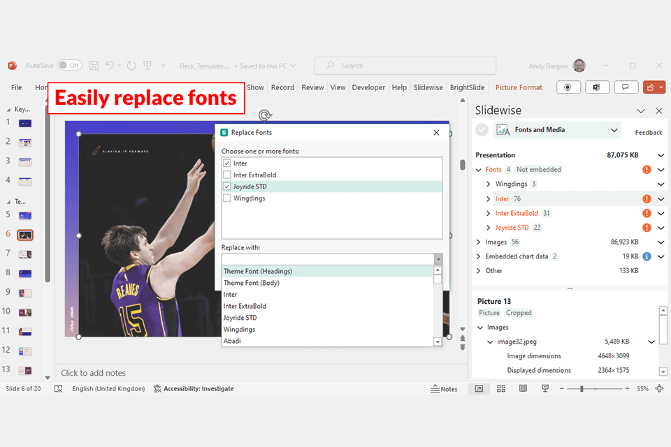 slidewise working with fonts