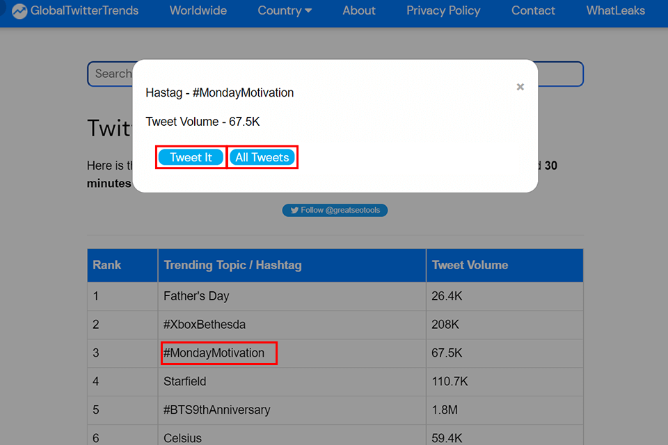 worldwide twitter trends quick search