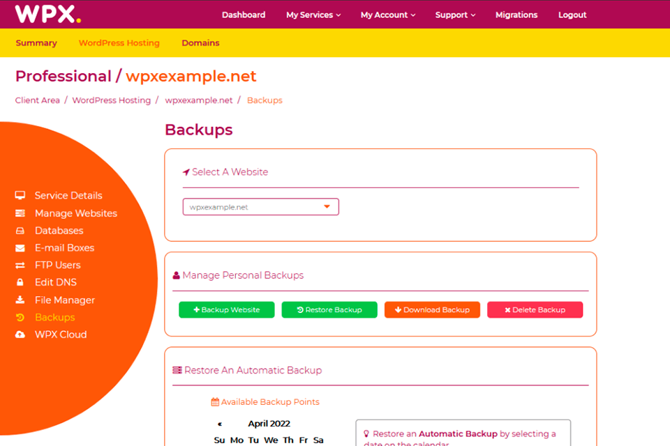 wpx hosting daily website backups