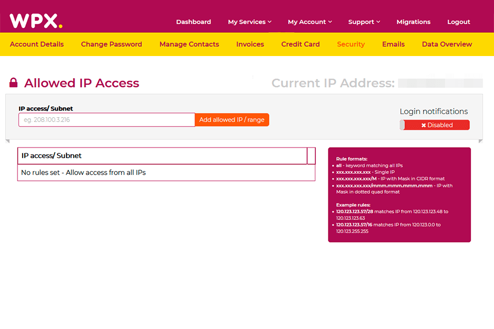 wpx hosting security options