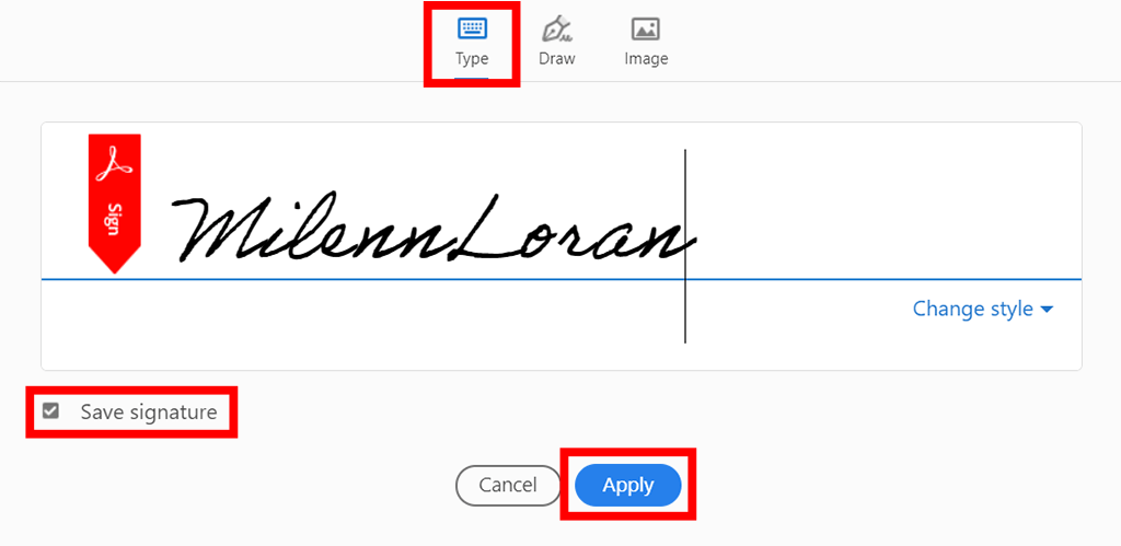 write the signature in adobe acrobat pro