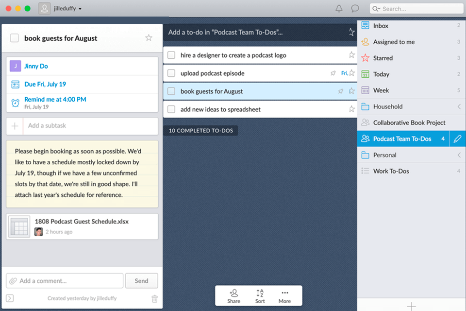 wunderlist reminder software interface