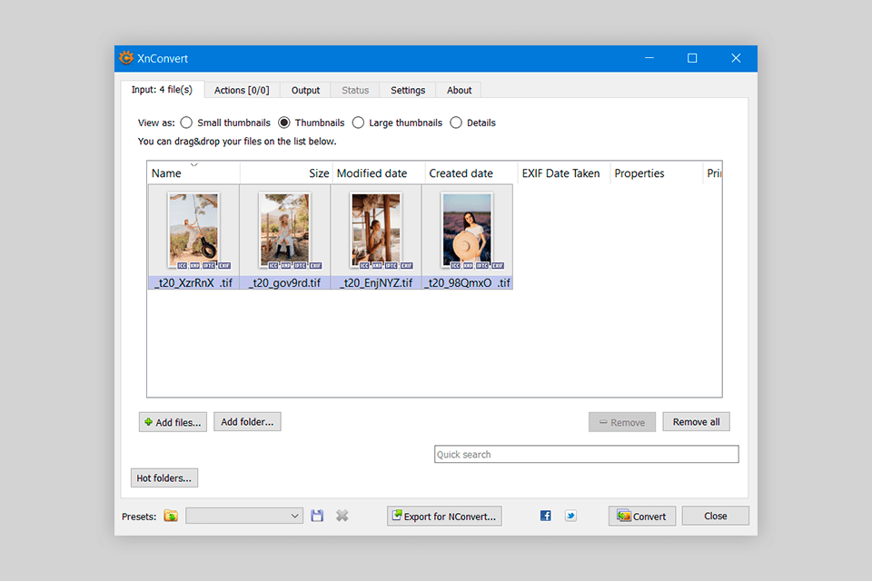 xnconvert jpg to tiff converter interface