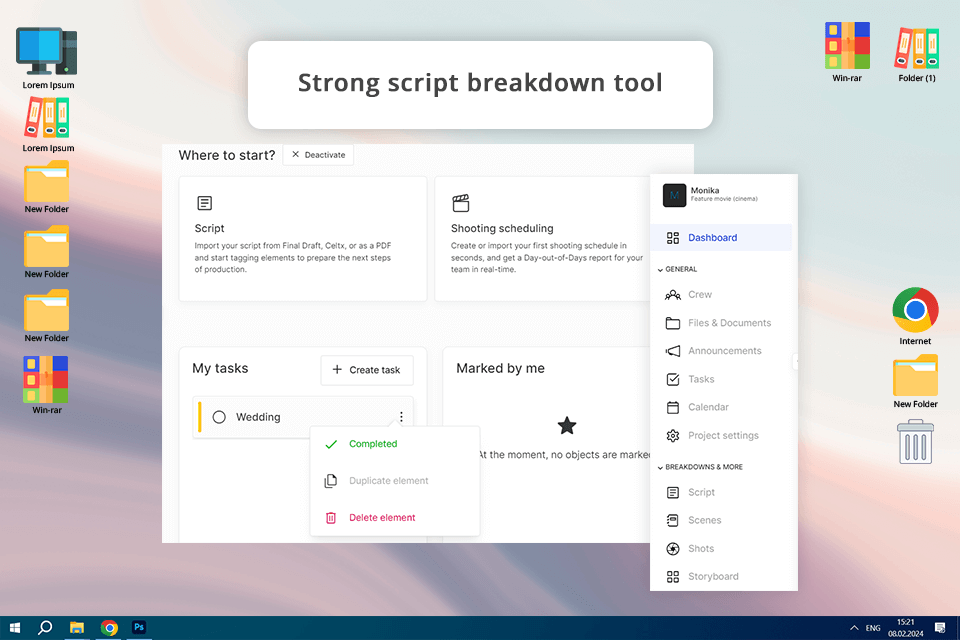 yamdu project management software for video production interface