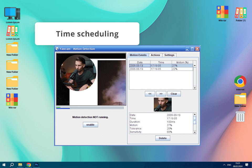yawcam program to record webcam interface