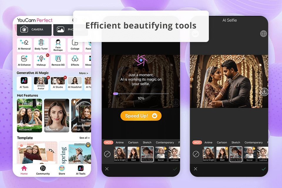 youcam perfect ai wedding photo generator interface