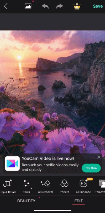 youcam perfect app that brings pictures to life interface gif