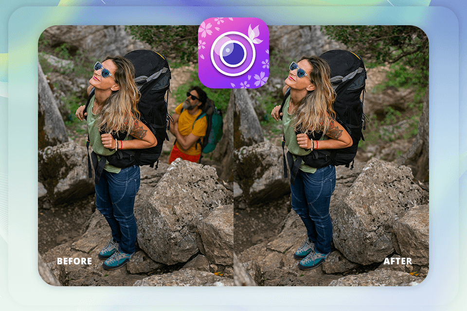 youcam perfect app to remove people from photos example