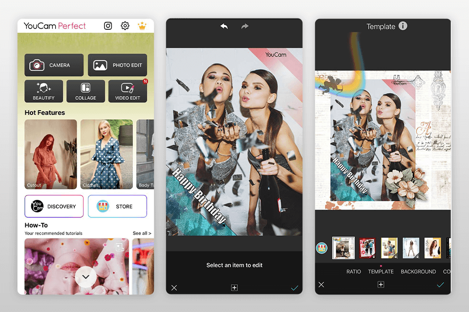 youcam الكمال واجهة التطبيق الكولاج عيد ميلاد