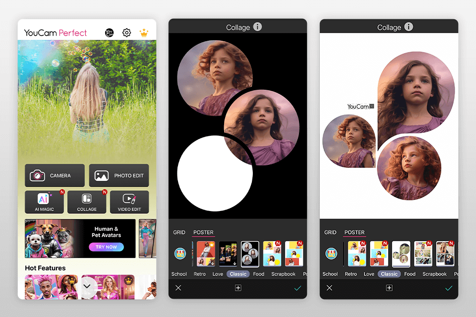 youcam perfect photo template app interface