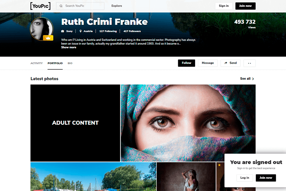 youpic social media for photographers interface