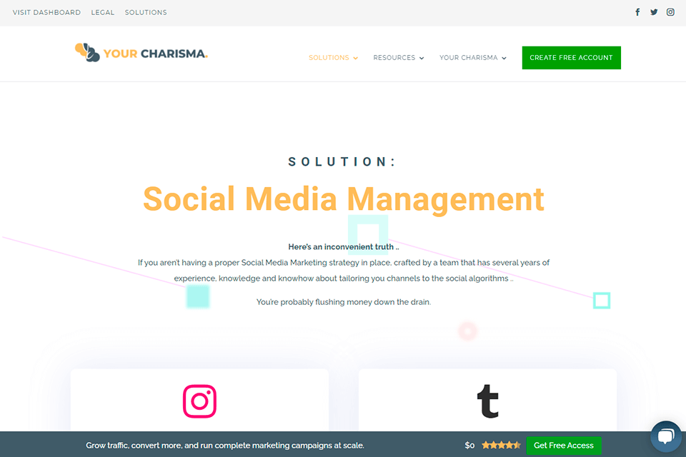 your charisma social media marketing company interface