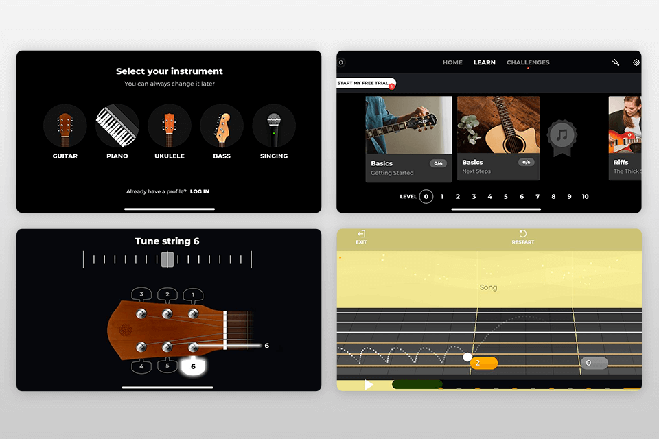 yousician guitar learning app interface