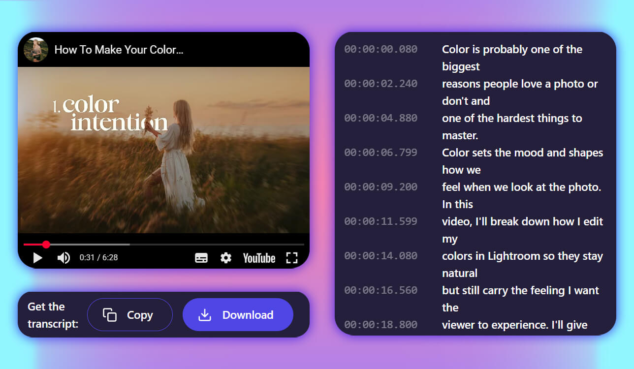 youtube transcript generator cover