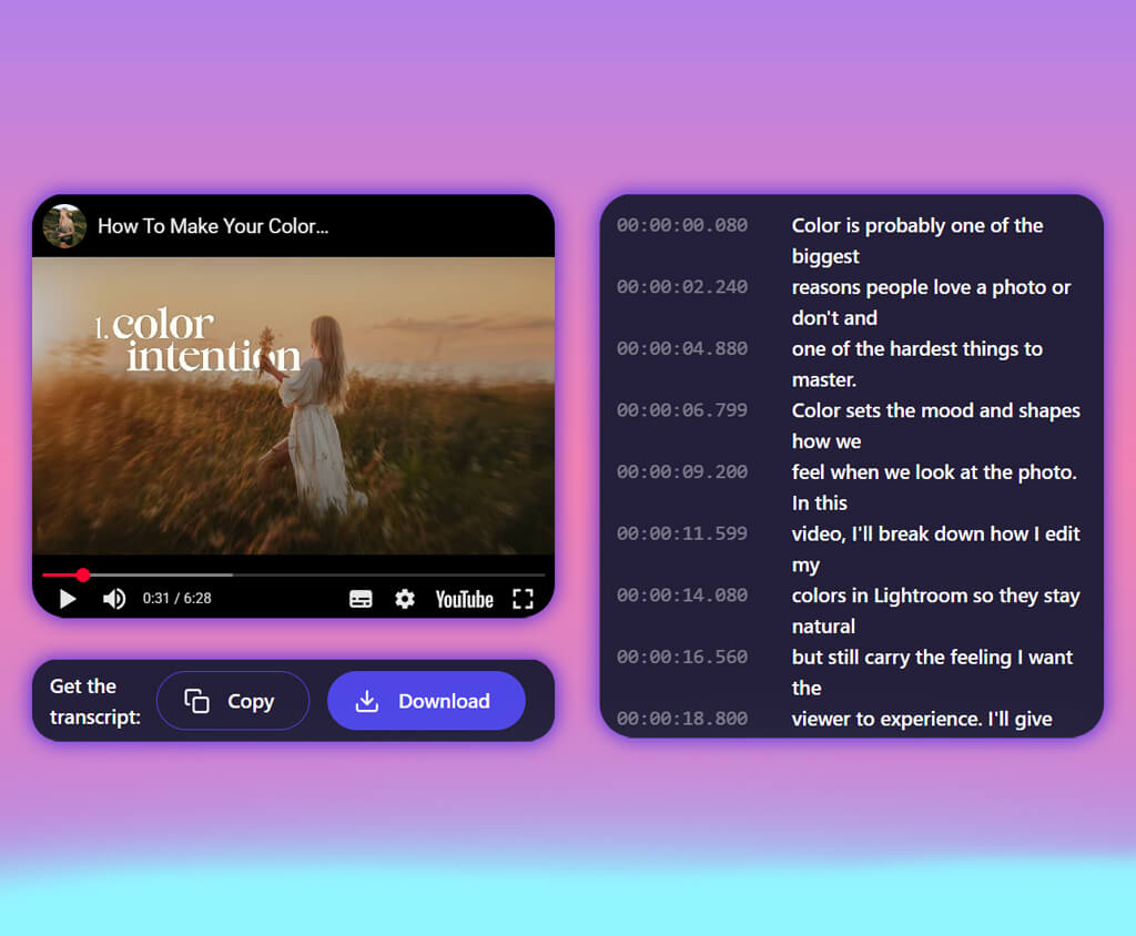 youtube transcript generator cover