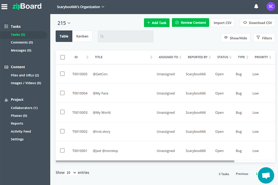 zipboard tasks interface