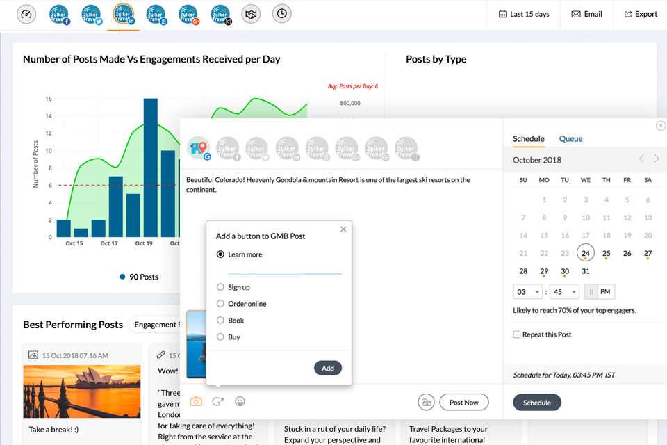zoho social media management tool interface