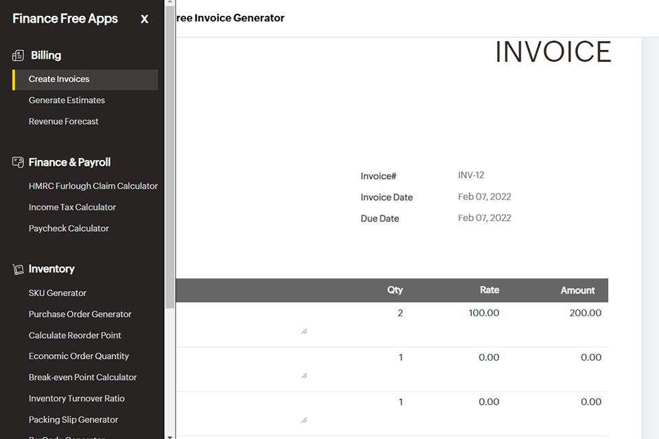 موقع zoho invoice لإنشاء وتنزيل واجهة قوالب فاتورة مجانية