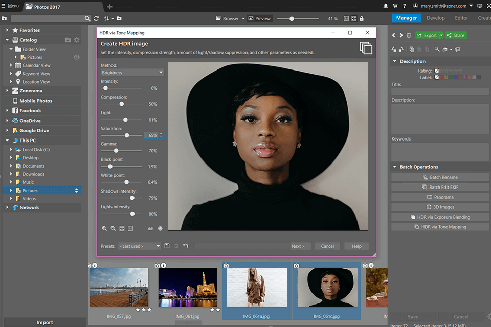 zoner photo studio x interfaz de software de catálogo de fotos